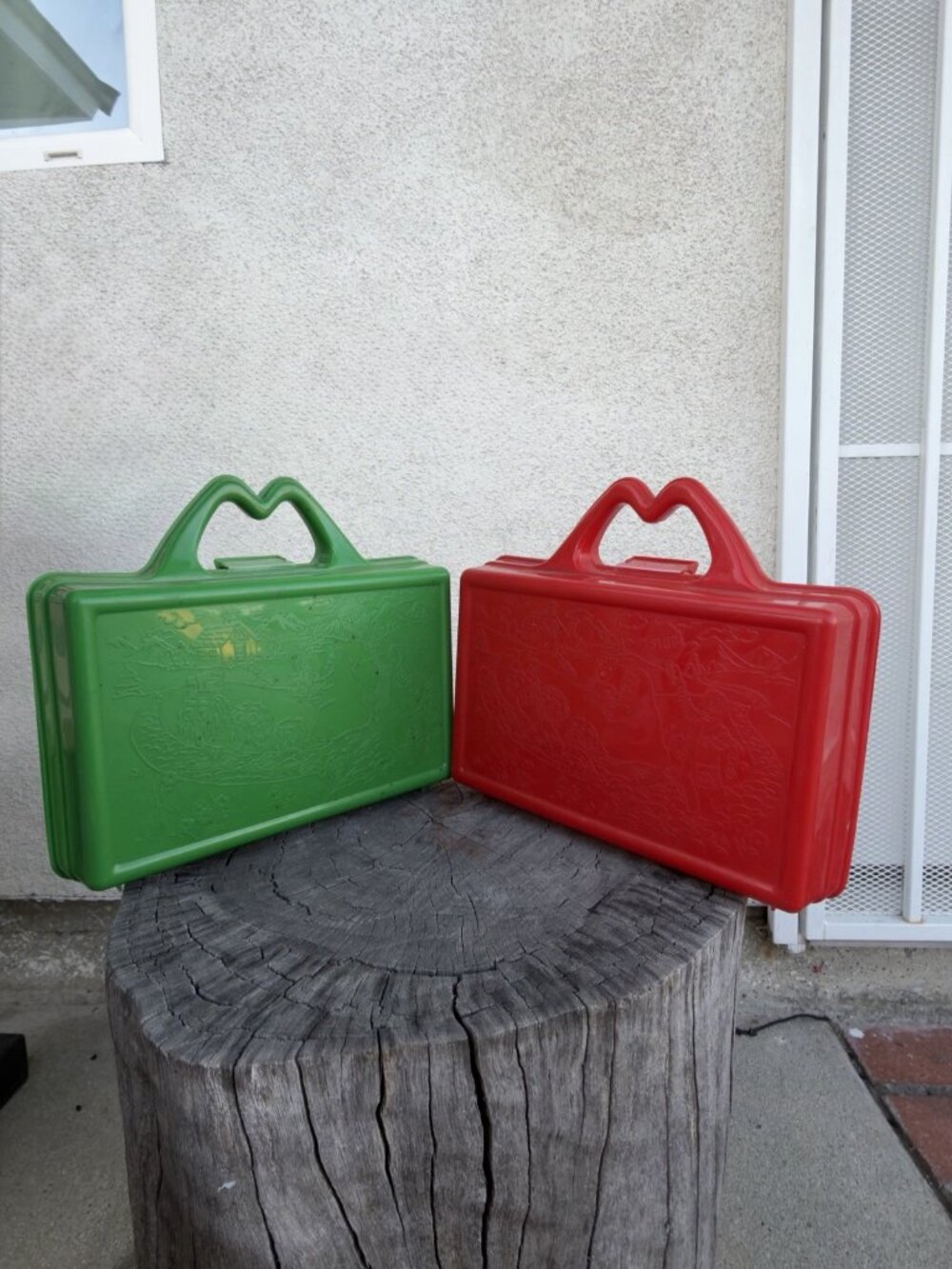 Vintage McDonald's Lunch Box Happy Meal 1988 Lot Of 2 Green Red Plastic Case